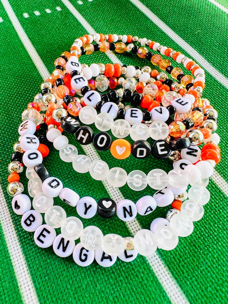Cincinnati Football Beaded Bracelet Set 7 Piece Fan Jewelry Accessory