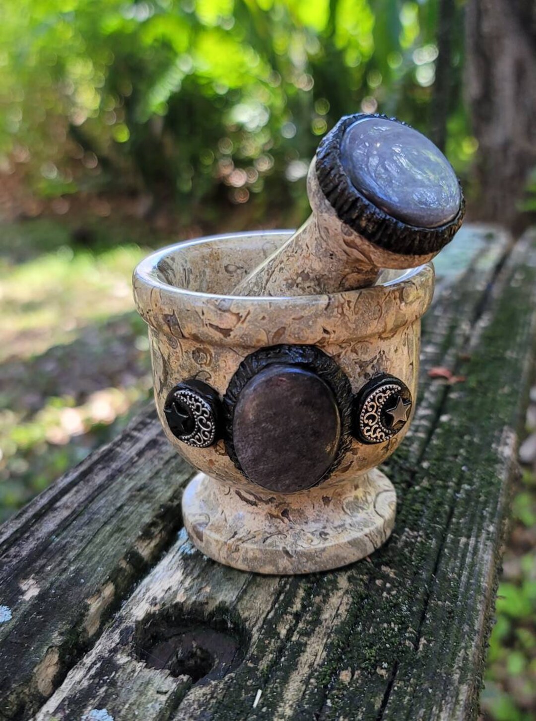 Mortar and Pestle. Crystal Onyx Silver Obsidian Etsy