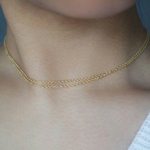 Double wrap choker, dainty necklace, gold chain choker necklace, layering necklace, double chain choker necklace, thin gold chain,valentines