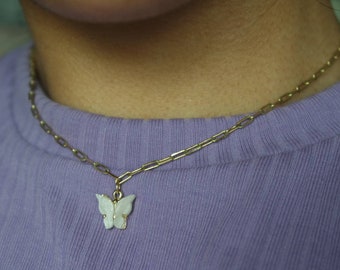 Butterfly necklace, white butterfly necklace, butterfly jewelry, choker necklace, layering choker, dainty gold choker necklace, gift for her