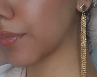 Long dangle earrings, gold chain earrings, statement earrings, tassel earrings, gold earrings, golds stud tassel earrings,gift for her