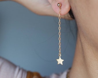 Gold star earrings, dangle star earrings, minimal star earrings, dainty star earrings, star drop earrings, gold stud earrings, star earrings