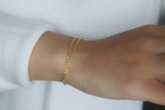 Double Layer Bracelet, Dainty Gold Bracelet, Layering Jewelry, Layering  Bracelet, Simple Jewelry, Bridesmaid Gifts, Cable Chain Bracelet 