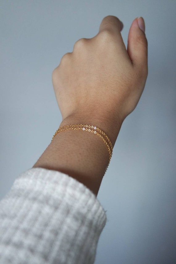 Double Layer Bracelet, Dainty Gold Bracelet, Layering Jewelry