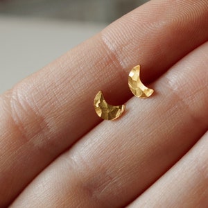 14k gold earrings, geometric earrings, moon stud earrings, dainty earrings, boho jewelry, gift for women