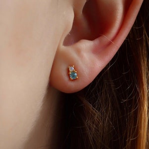 Tiny Blue Cz Studs Gold * Tiny Cubic Zirconia Studs * Moonstone Studs * Sterling Silver Studs