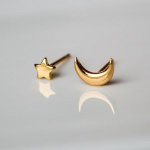 Moon and Stars Stud Set, Minimalist Ear studs gold plated, Moon Studs gold, Star Stud Gold, Christmas Gift