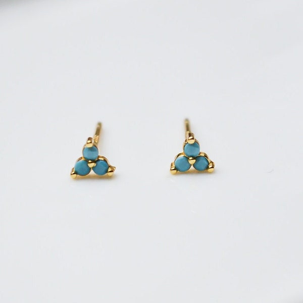 Tiny Turquoise CZ Earrings Gold * Golden CZ Earrings * Minimalist Earrings * Silver Earrings * Ear studs Silver