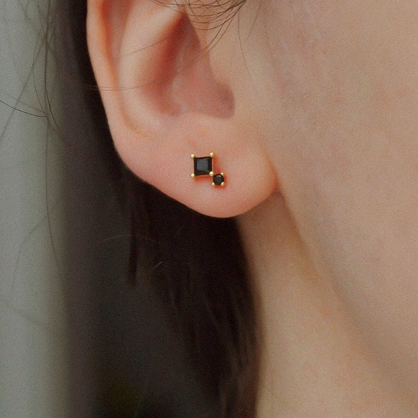 Tiny Black CZ Earrings Gold * Golden CZ Earrings * Minimalist Earrings * Silver Earrings * Ear studs Silver