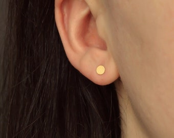 Matte gold plate stud earrings * minimalist earrings * tiny plate stud earrings * minimalist jewelry