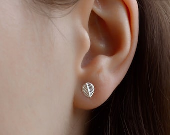 Silver leaf stud earrings, gift, silver earrings, sterling silver leaf stud earrings