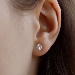 Silver leaf stud earrings, gift, silver earrings, sterling silver leaf stud earrings