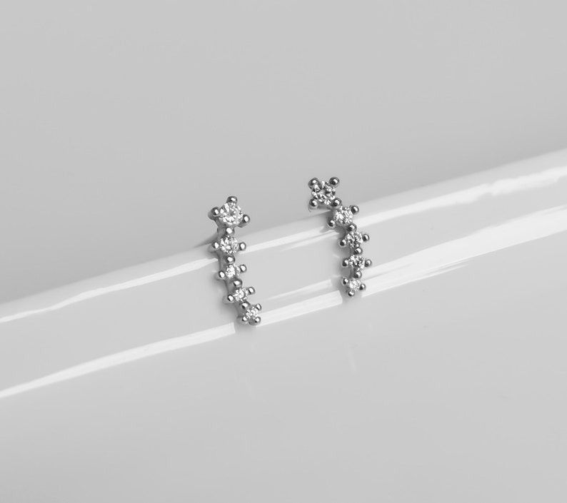 Tiny CZ Earrings Silver Silver CZ Earrings Minimalist Earrings Silver Earrings Ear studs Silver image 5