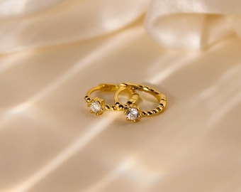 Golden CZ Hoop Earrings * Gold CZ Hoop Earrings * Sterling Silver 925 * Minimalist Earrings * Gold Earrings * Hoop Earrings Gold