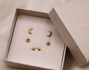 Ohrstecker Geschenk Set Gold * Sonne Mond und Sterne Ohrstecker * Geschenk Set * Schmuck Geschenk * Geburtstags Geschenk