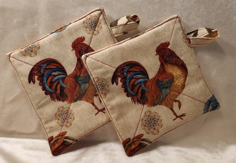 Retro Style Rooster Potholders Kitchen Decor 100 Cotton Etsy
