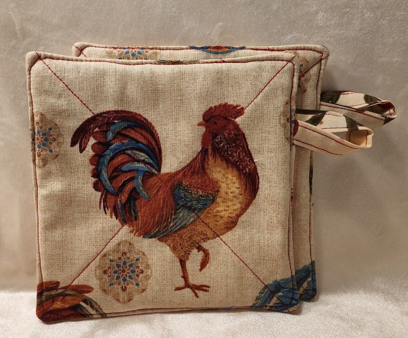 Retro Style Rooster Potholders Kitchen Decor 100 Cotton Etsy