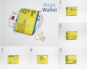 Vegan yellow Wallet, sustainable purse, eco friendly purse, magic wallet, minimal wallet, gift for women, gift for men, zero waste wallet