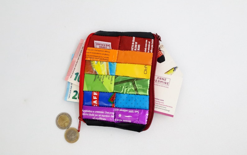 Cartera vegana arcoíris, cartera sostenible, cartera reciclada, regalo, cero residuos, envases de café reciclados, cartera mágica imagen 6
