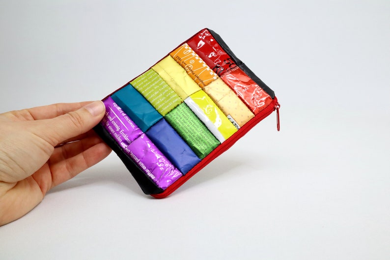 Cartera vegana arcoíris, cartera sostenible, cartera reciclada, regalo, cero residuos, envases de café reciclados, cartera mágica imagen 5