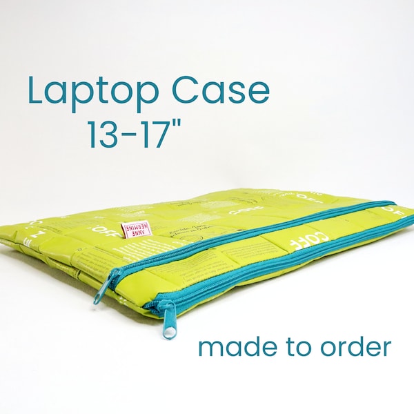 Laptophoes 13" groen, gerecyclede MacBook Pro 13" hoes, vegan laptophoes, duurzame laptoptas 14", zerowaste, 15" laptophoes, uniek