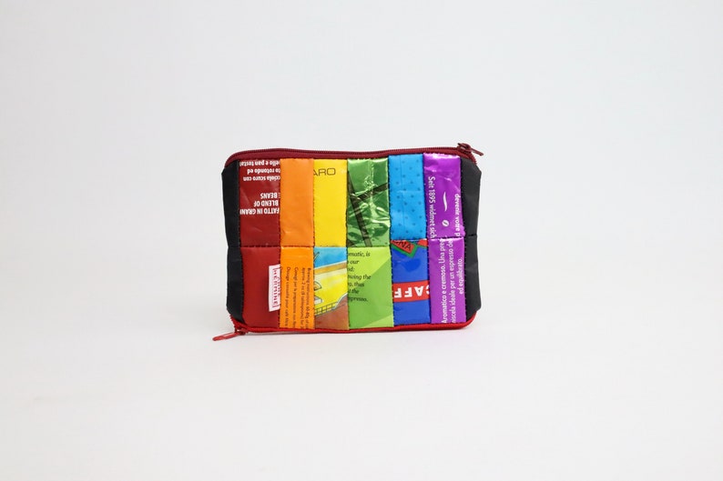 Cartera vegana arcoíris, cartera sostenible, cartera reciclada, regalo, cero residuos, envases de café reciclados, cartera mágica imagen 1