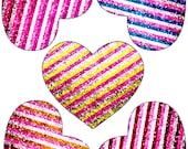 Heart Window Clings Stained Glass Color Suncatcher Decorations Striped Sparkle Glitter Design Set of 5 Size 4.4 quot