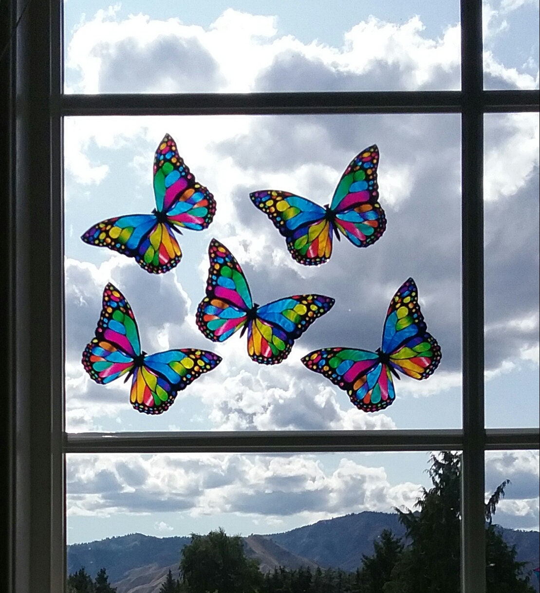 Faux Stained Glass Butterfly WINDOW CLING Suncatcher | Etsy