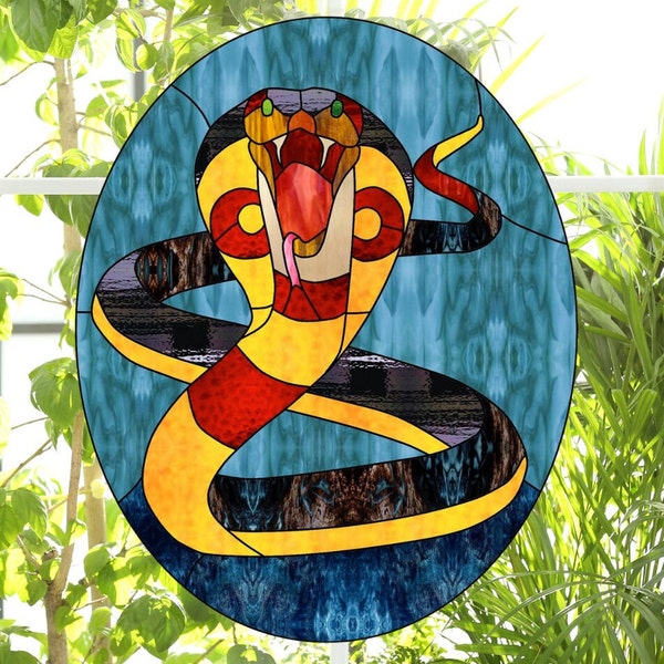 Cobra WINDOW CLING ~ Suncatcher ~ Faux Stained Glass ~ Size 10" Black or Brown ~  Thick Glassy Deluxe Vinyl