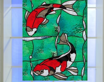 Koi Faux Stained Glass Koi Fish Window Cling Suncatcher Etsy Koi Faux Stained Glass Koi Fish Window Cling Suncatcher Etsy