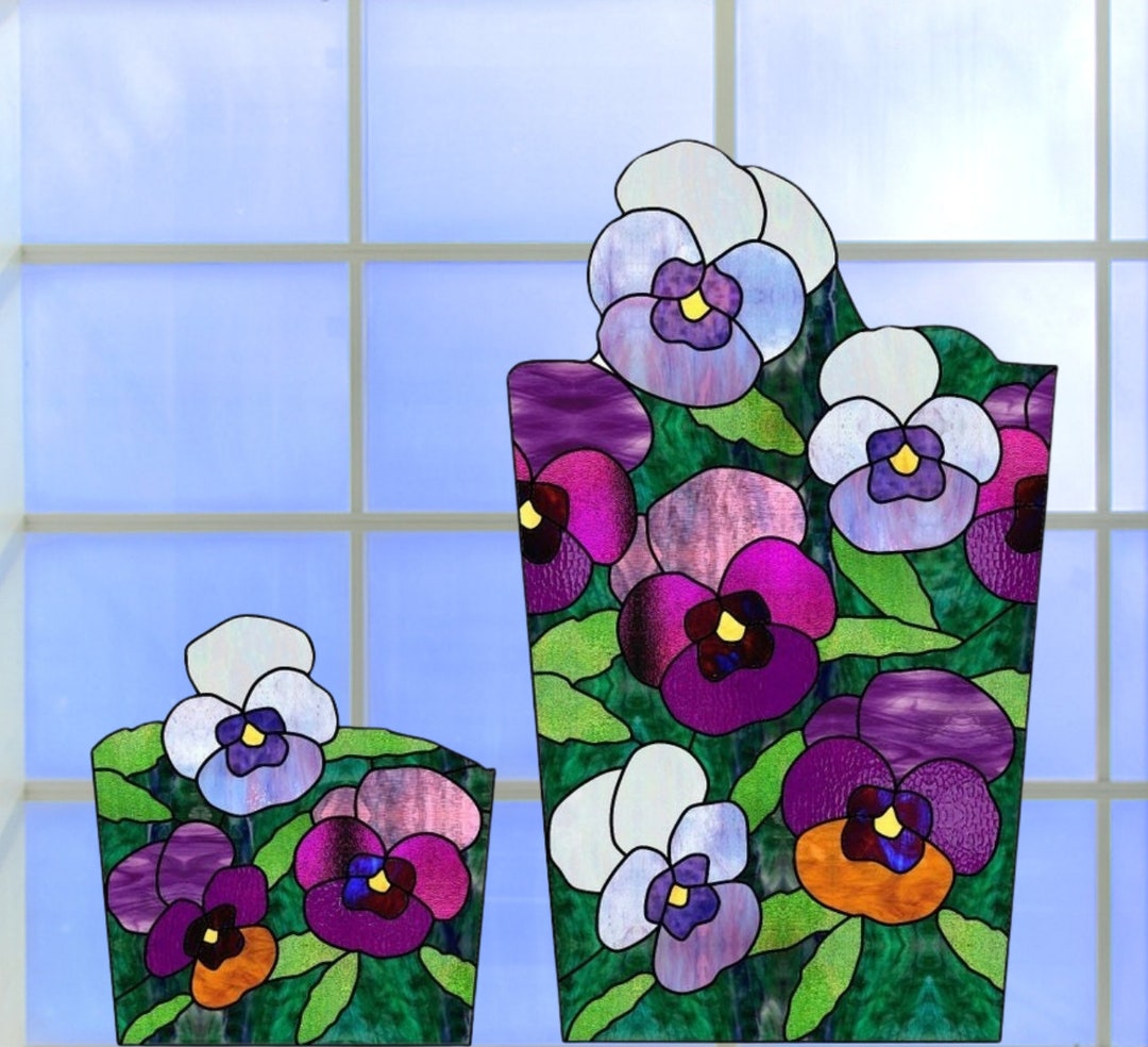 Pansy WINDOW CLINGS Faux Stainedglass Pansies Suncatcher Etsy