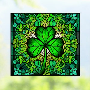 Irish Shamrock Faux Stained Glass WINDOW CLING St Patrick's Day Clover Size 9.1 Thick Glassy Deluxe Vinyl image 7