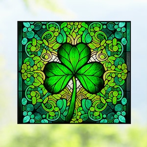 Irish Shamrock Faux Stained Glass WINDOW CLING St Patrick's Day Clover Size 9.1 Thick Glassy Deluxe Vinyl image 9