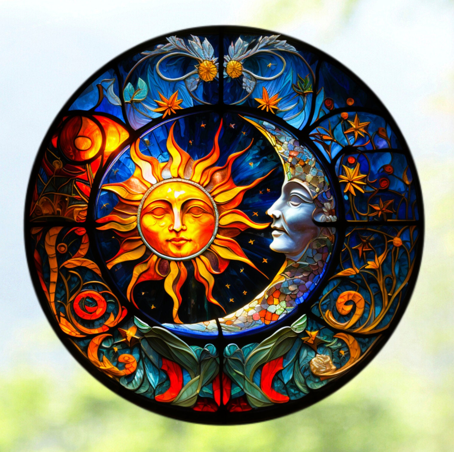 Beautiful Celestial Sun and Moon Stained Glass Stickers / Window Cling –  Caroline Joy Designs Studio