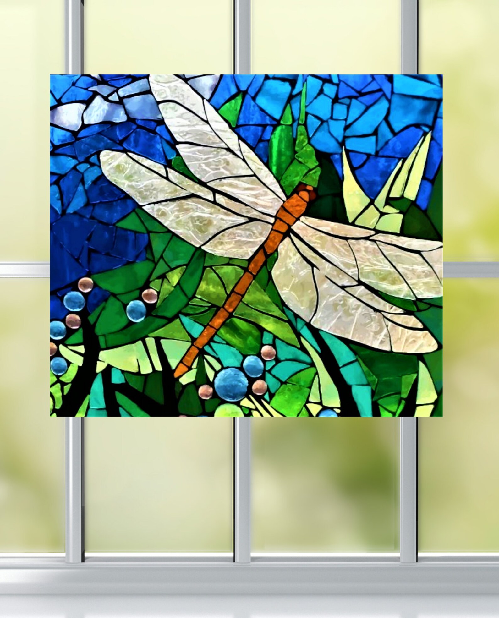 Faux Stained Glass Dragonfly WINDOW CLING Mosaic Style Etsy