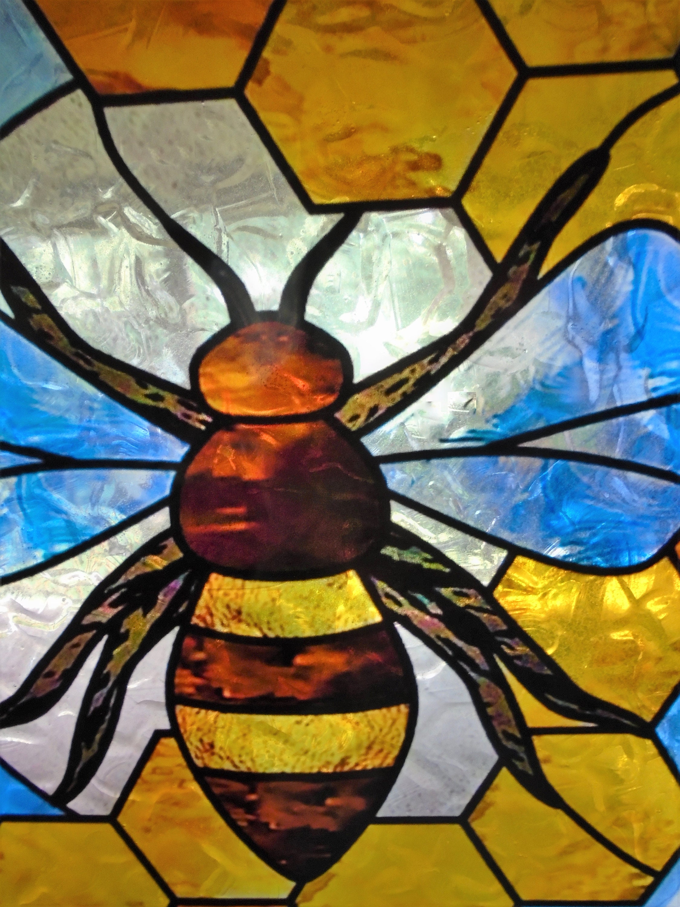 Faux Stained Glass Bee on WINDOW CLING Suncatcher Etsy