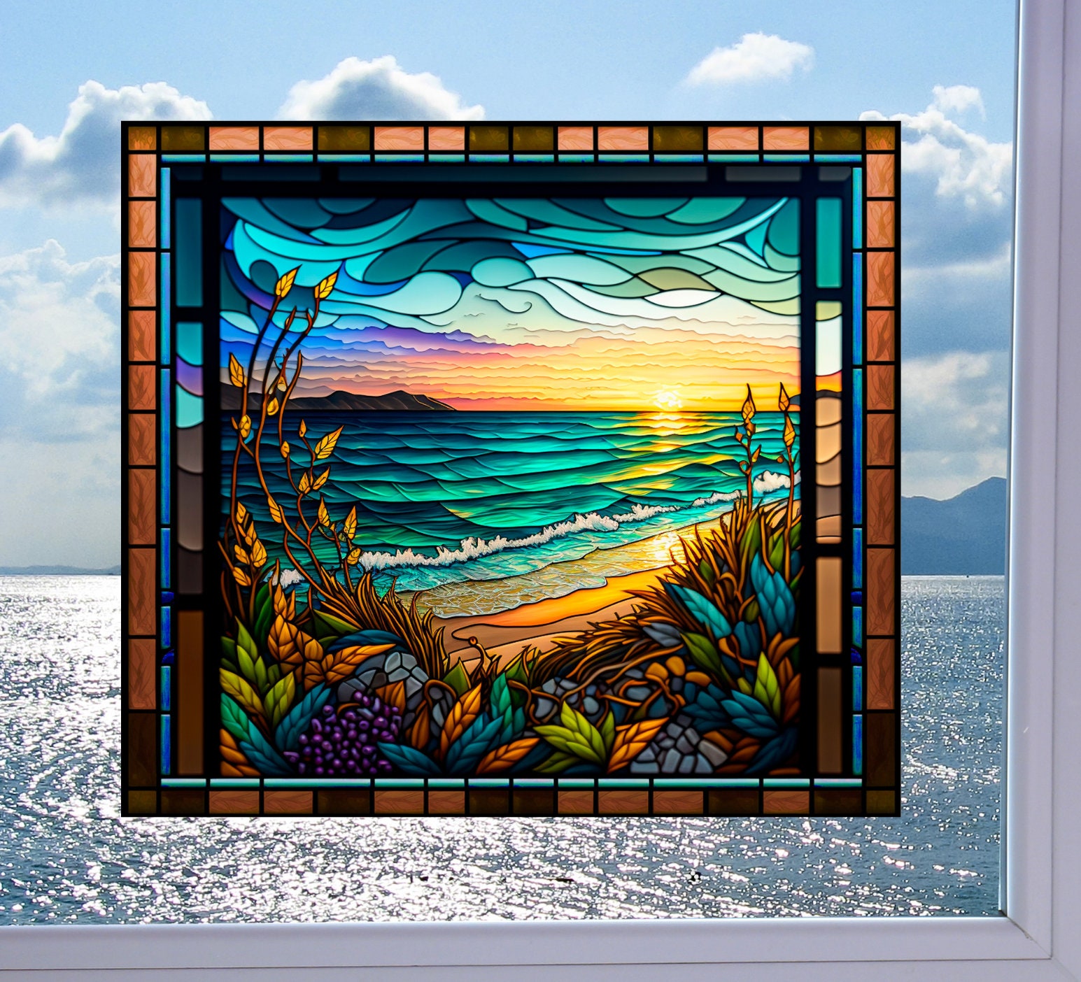 Dolphin Beach Sunset Stained Glass Wind Spinner 10 – Michelle