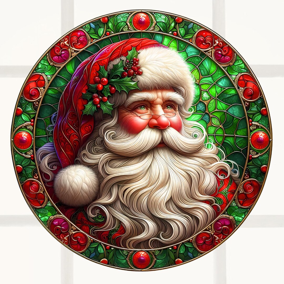 Translucent Santa Santa WINDOW CLING Glossy, Translucent, Double-sided Faux Stained- - Etsy