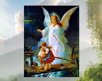 Guardian Angel WINDOW CLING , Angel & Children Crossing Bridge - Etsy