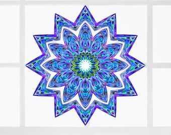 Star Flower Mandala WINDOW CLING ~ Suncatcher Size 8" Thick Glassy Deluxe Vinyl