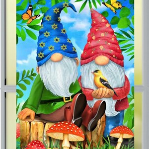 Gnomes & Mushrooms Deluxe WINDOW CLING ~ Suncatcher ~ Size 10.6&quot; Repositionable Vinyl