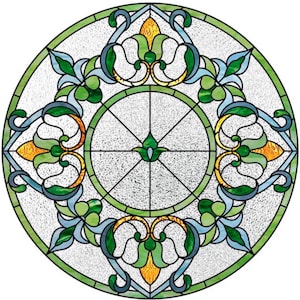 Sticker pour vitres mandala vert faux vitrail attrape-soleil rond 20 cm 8 po. vinyle repositionnable image 1