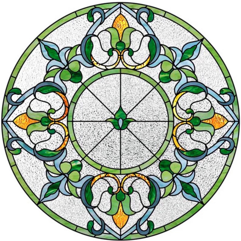 Sticker pour vitres mandala vert faux vitrail attrape-soleil rond 20 cm 8 po. vinyle repositionnable image 1