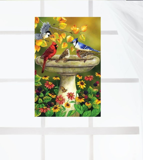 Bird Bath WINDOW CLING Suncatcher Cardinals Fall Leaves Daisy Flowers  Berries Size 10.6 Repositionable Vinyl -  Canada