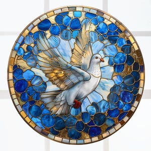 Holy Spirit Dove Window Cling: Faux Stained Glass Sun Catcher (8&quot; Round Vinyl)