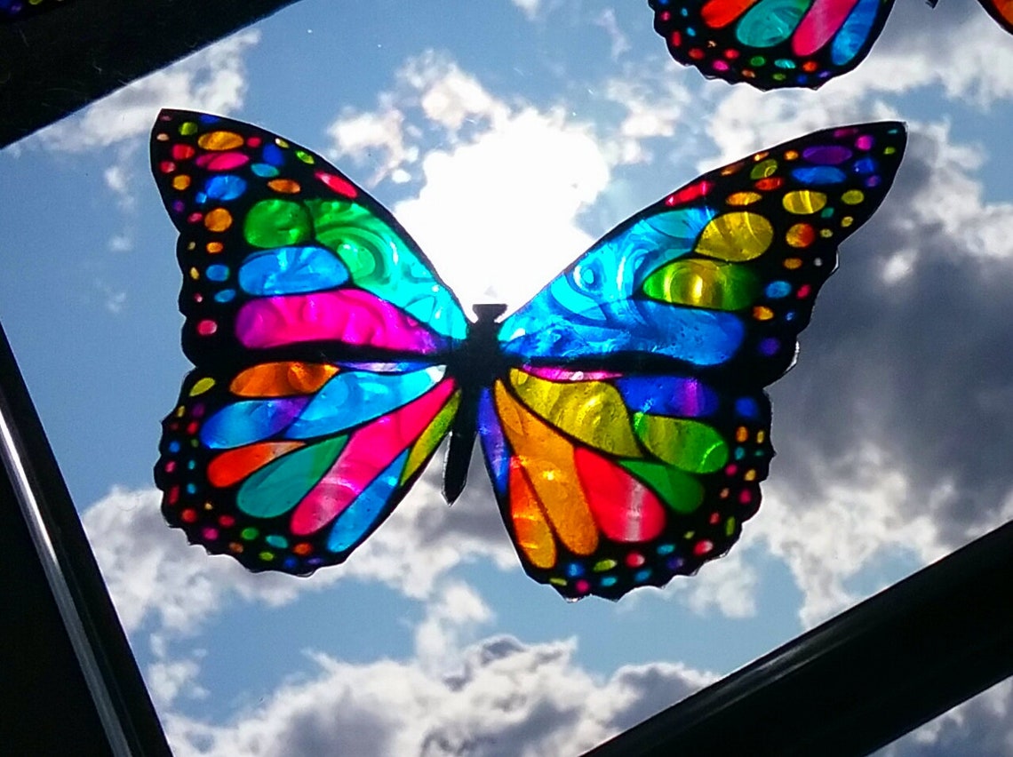 Stained Glass Butterflies Window Clings 6 Colorful Etsy