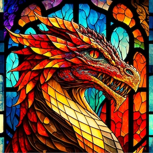 Dragon WINDOW CLING ~ Faux Stained Glass ~ Suncatcher Size 9.1" Two Design Choices ~  Thick Glassy Deluxe Vinyl