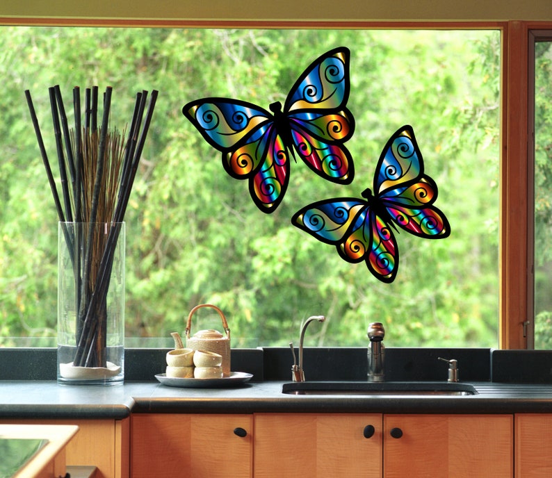 Faux Stained Glass Butterfly WINDOW CLING Suncatcher - Etsy