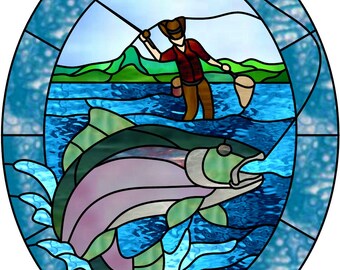 Fly Fishing Trout Faux Stained Glass Fish Window Cling Etsy Israel