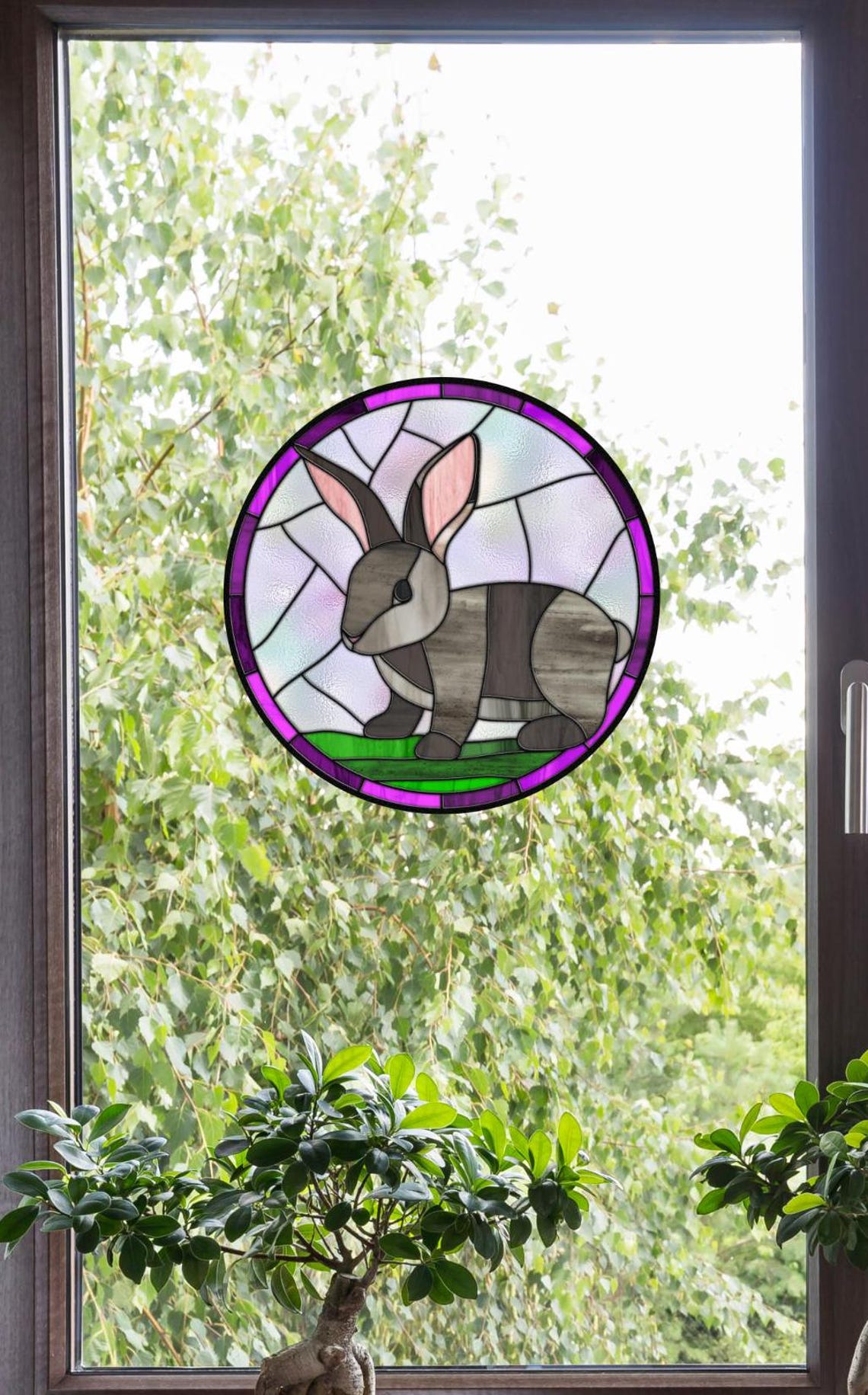 Bunny Rabbit Faux Stained-glass WINDOW CLING Glossy, Translucent ...